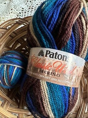 Patons Classic Wool Merino Yarn - Blue, Brown & Cream Multicolor
